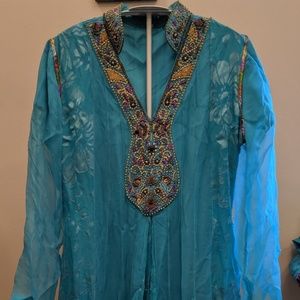 Pakistani Turquoise Anarkali Frock Maxi Kameez